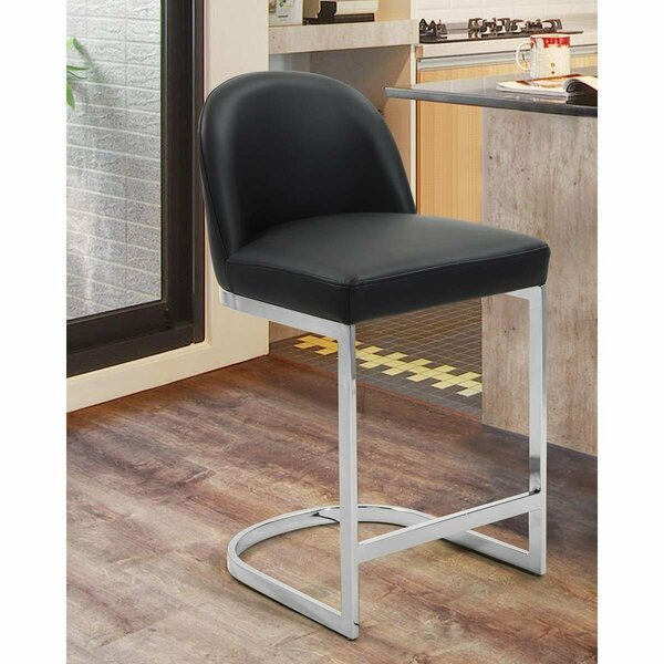 Fixturesfirst Airlie Counter Stool Chair with PU Leather Upholstered Armless Design  Modern Contemporary Black FI2826802